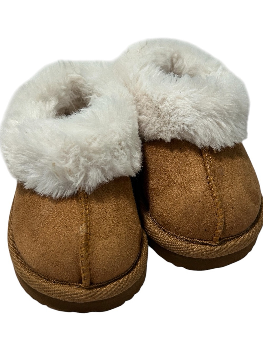 wonder nation Toddler Faux-Suede Slippers with Cream Fur Trim - Brown